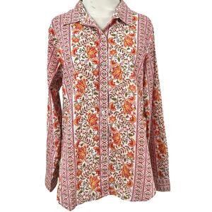 Lucky Brand Floral Button Up Shirt Womens Medium Boho Cotton Blouse
